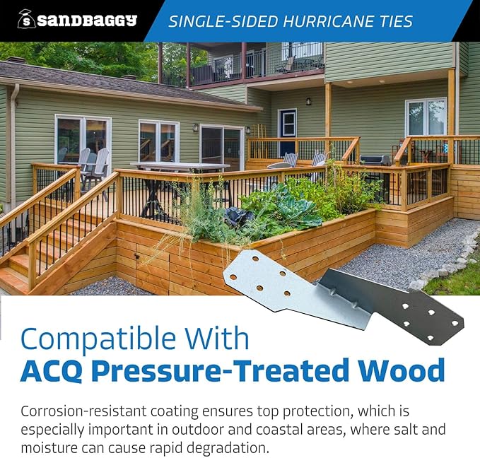 Sandbaggy Single-Sided Hurricane Ties - Hot Dipped Galvanized, 18 Gauge - Structural Wood Framing Connectors for Rafters, Trusses, Deck Joists (Single-Sided, 1000, Count)