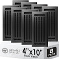 Floor Register 4x10 Vent Cover – 8 Pack – Heavy-Duty Steel, Rustproof & Walkable Grates, Drop-in Install, Adjustable Air Supply Switch - Decorative Straight Line Design, Textured Black