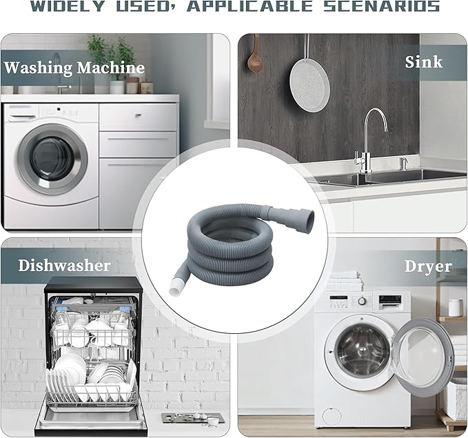 10 Feet Washing Machine Drain Hose, Universal Drain Hose Extension Kit for Washer, Dishwasher, Dehumidifier, Flexible Discharge Hose for LG/GE/Samsung, Fit up to 1-1/2 Inch Drain Outlets