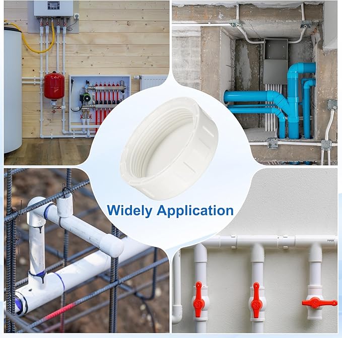uxcell 5Pcs 2 Inch PT Female Thread PVC Pipe Fitting Cap, Cleanout Water Drain End Caps, Pipe Plug Socket Fittings with Tape for Water Heater Supply Lines, Plumbing, White
