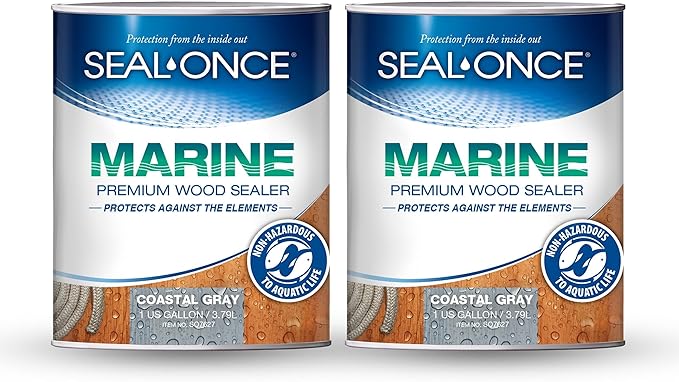 SEAL-ONCE Marine Ready Mix - 2 Gallon Penetrating Wood Sealer Waterproofer & Stain (Coastal Gray). Water-Based, Ultra-Low VOC Formula for high-Moisture Areas to Protect Wood Docks, Decks & Piers.