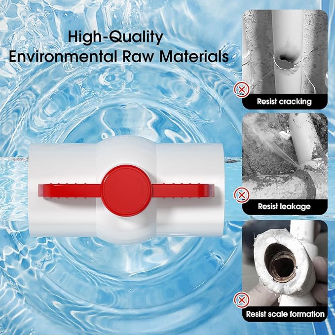 20PCS 1/2" PVC Ball Valves,Slip PVC Water Pipe Valve, Shut-Off Valve Socket with Easy Turn Red T-Handle,Water Shut Off Valves for Swimming Pool, Sprinkler Lines, Outdoor Plumbing & Irrigation System