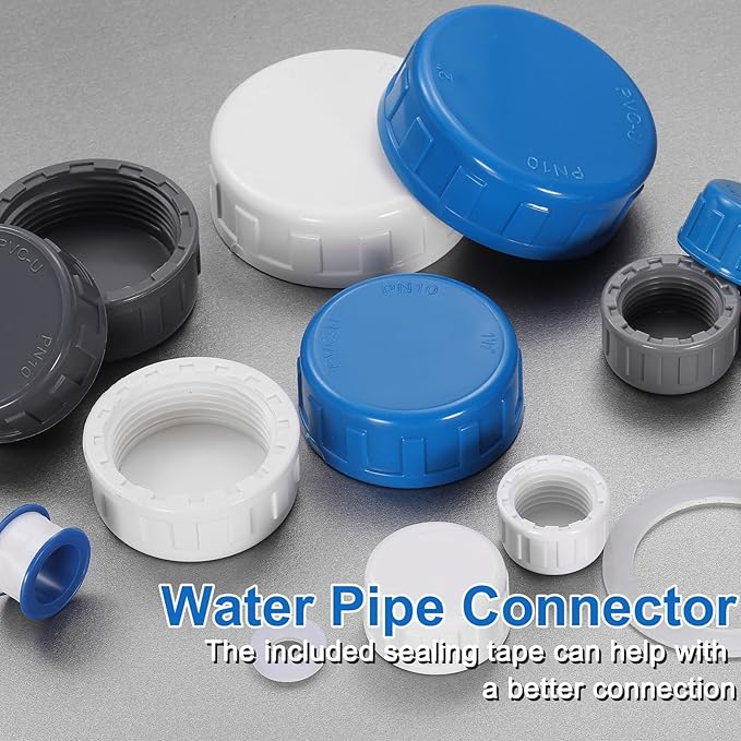 uxcell 5Pcs 1-1/4 Inch PT Female Thread PVC Pipe Fitting Cap, Cleanout Water Drain End Caps, Pipe Plug Socket Fittings with Tape for Water Heater Supply Lines, Plumbing, Gray