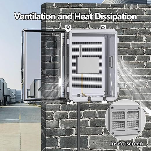 ABS Electrical Junction Box, Ventilated Design, Cable Grommets, IP65 Waterproof Enclosure, Indoor/Outdoor Use with Mounting Panel. (Clear Cover, 11"x7.4"x5.5")