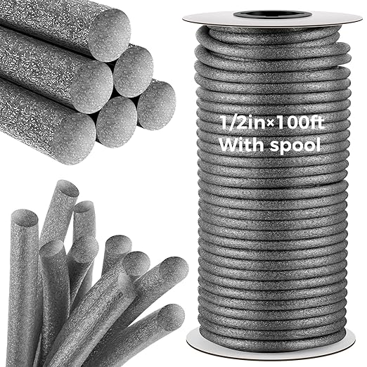 1/2 Inch x 100 ft Foam Backer Rod for Gaps Joints Concrete Crack Filler Caulk Saver Bulk Foam Backing Rod Concrete Filler Rope for Weather Stripping Door Seal (Gray)