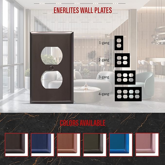 ENERLITES Duplex Receptacle Metal Wall Plate, Stainless Steel Outlet Cover, Corrosion Resistant, Standard Size 1-Gang 4.50" x 2.76", Stainless Steel 201, 7721-BBK, Brushed Black