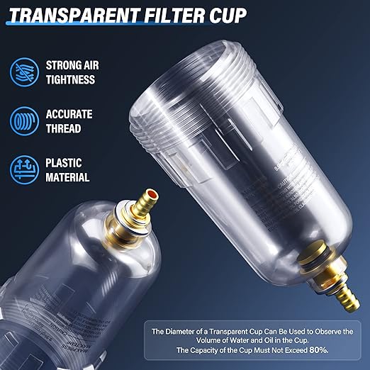 TAILONZ PNEUMATIC 1/4 Inch NPT Air Filter Pressure Regulator Water/Oil Trap Separator Combo(0-145PSI),Air Tool Compressor Filter with Gauge AC2010-02(Manual Drainage)