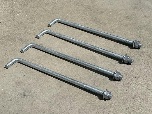 Sandbaggy 1" x 24" Threaded Concrete Anchor L-Bolts (Nuts & Washers Included) - Hot Dipped Galvanized - Sill Plate, Base Plate, Masonry, Wood, Cement Anchors, J Bolt (5, 1" x 24")