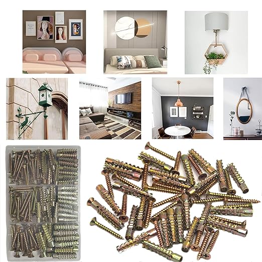 130pcs Tree Shaped Steel Wall Anchor with Screws for Hollow Wall, Concrete Wall, Plaster Wall and Wooden Wall，3 Sizes (5x30mm、 6x32mm、 8x38mm)