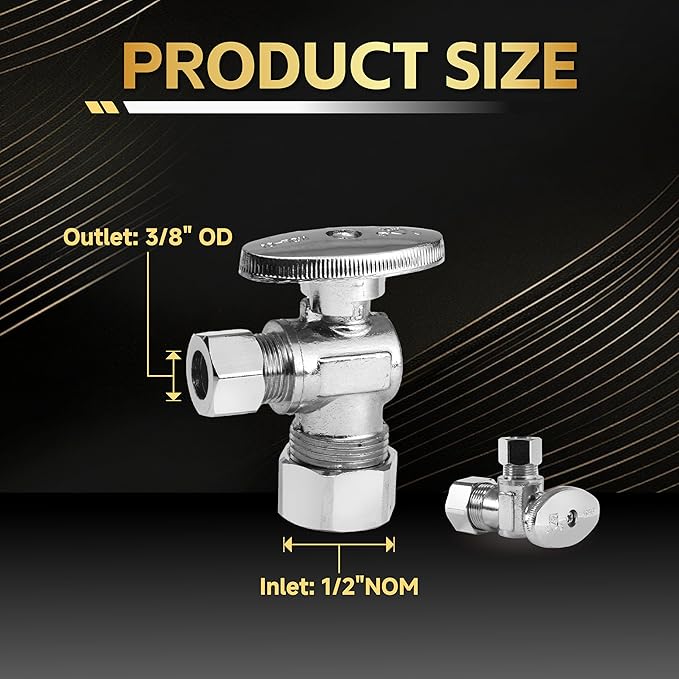 40-Pack Foskan Compression Angle Stop Valve,1/4 Turn Shut Off Valve 1/2" NOM (5/8" OD) x 3/8" OD,Chrome Plated Brass