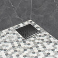 Neodrain 6-Inch Black Shower Drain, Square Drains with Removable Quadrato Pattern Cover, 304 Stainless Steel, Shower Drain Kits with PVC Base&Hair Catcher Strainer, Shiny Black