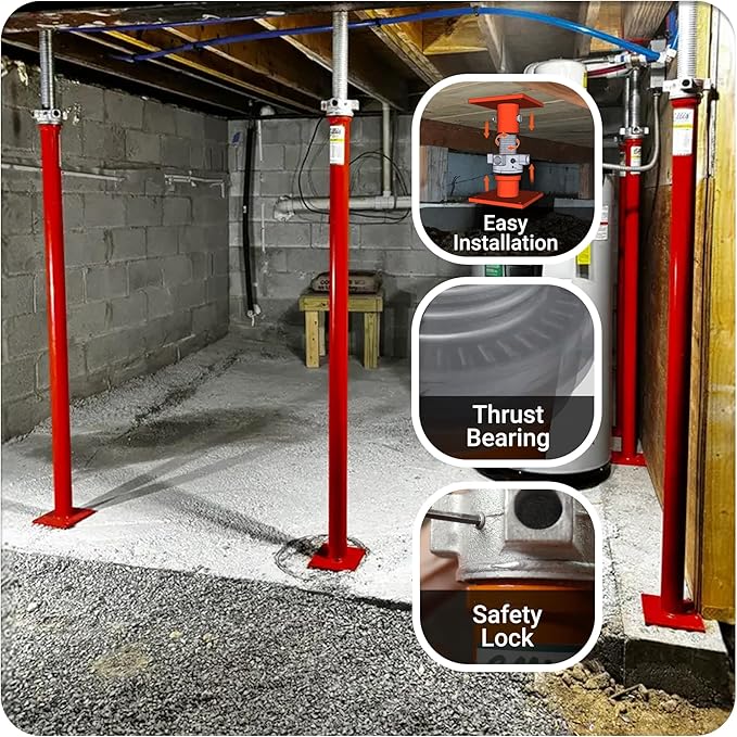 Ellis Manufacturing Light-Duty Steel Lifting Shore –House Jack for Foundation, Floor Leveling, and Concrete Bracing – 5,000 lb Safe Load Capacity – 86"-110" Adjustment