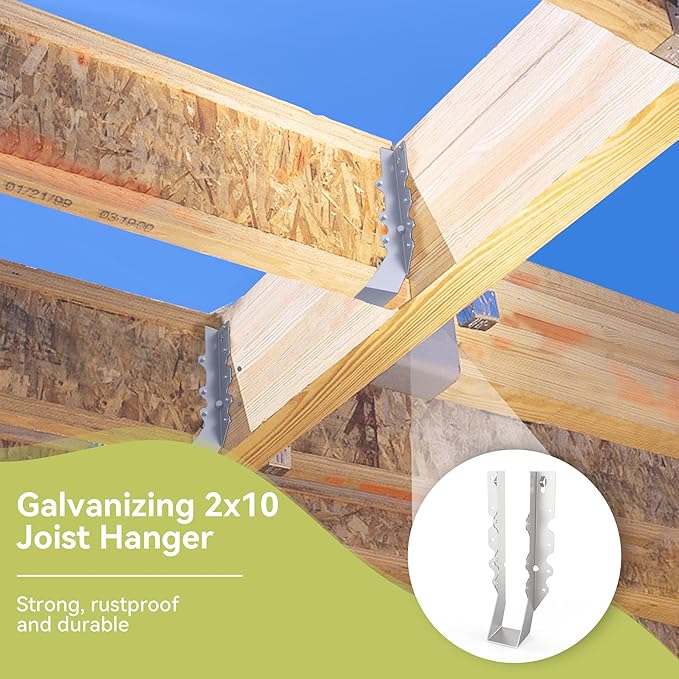 20pcs 2x10 Joist Hanger,LU210 20 Gauge Galvanizing Face Mount Joist Hangers for Wood,Hurricane Tie for Rafter Fits Truss Connectors,Rafter Hangers 2x10 Great for Floor Deck and Ceiling Joists
