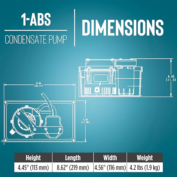 Little Giant 1-ABS 115-volt, 1/150 HP, 205 GPH Automatic Shallow Pan Condensate Removal Pump for Ceiling Mounted Air Conditioners or Dehumidifiers, with Condensate Collection Tank, Black/Blue, 550522