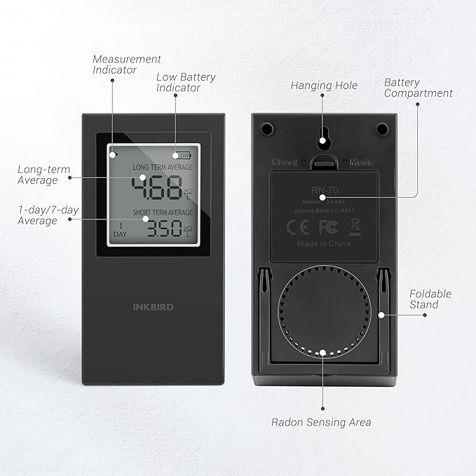 INKBIRD Radon Detector for Home | Radon Tester with Short & Long Term Monitoring | 3 AAA Battery Operated | USA Version Pci/L