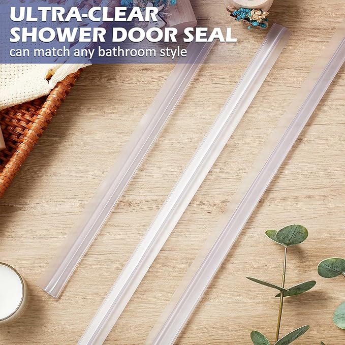 Frienda 4 Pcs Shower Door Bottom Seal 3/16" x 36'' Clear PVC Glass Door Sweep Shower Frameless Seal Strip for Replacement Stopping Leaks and Creating Water Barrier