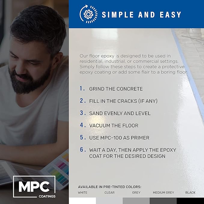 Master Protective Coatings Epoxy Resin Coating for Floors & Counter Tops, 100% Solids, Self Leveling (Grey)