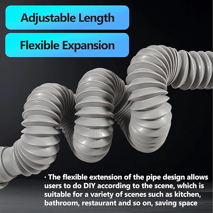 Sink Drain Pipe Kit, 1 Pack Flexible Drain Pipe P Trap, 12.79"-35.03" Flexible P Trap, Under Sink Plumbing for Bathroom & Kitchen, 1-1/4" Adapter Included