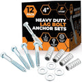 xpose safety Concrete Anchors Set with 4"" Lag Bolt, Lag Shield and Washer - 12 Sets per Pack - 1/2"" Bolt Lag Screws 4-Inch for Speed Bumps for Asphalt - Galvanized Steel Lag Bolts
