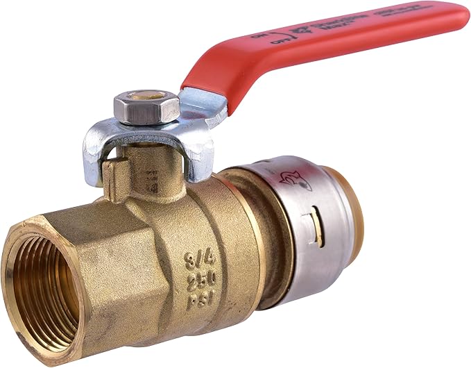 SharkBite Max 3/4 x 3/4 Inch Ball Valve with FNPT Connector, Push to Connect Brass Plumbing Fitting, PEX Pipe, Copper, CPVC, PE-RT, HDPE, UR22186A