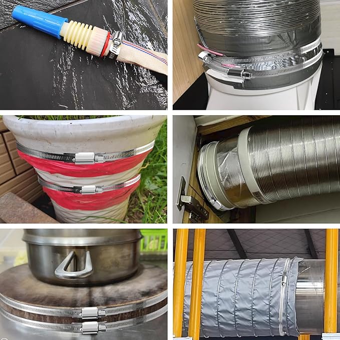 GASHER 32FT 304 Stainless Steel Hose Clamps DIY Kit, Metal Strapping with Holes + 25 Stronger Fasteners, Adjustable Pipe Worm Clamps, For Duct, Radiator, Fuel Line, Pool, Pipe