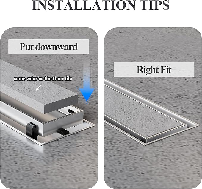 18 Inch Linear Shower Drain Brushed Floor Drain with Removable 2-in-1 Tile Insert Grate Cover and SUS304 Stainless Steel CUPC Certificate (18 inch)