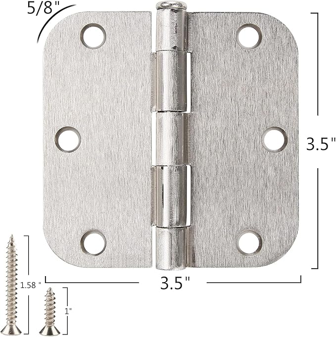 48 Pack Nickel Door Hinges Brushed Nickel 3 1/2 Interior Door Hinges Satin Nickel 3.5 Inch with 5/8” Radius Corners 3 ½"x 3 ½" Silver Hardware Controls JIW Garage Factory