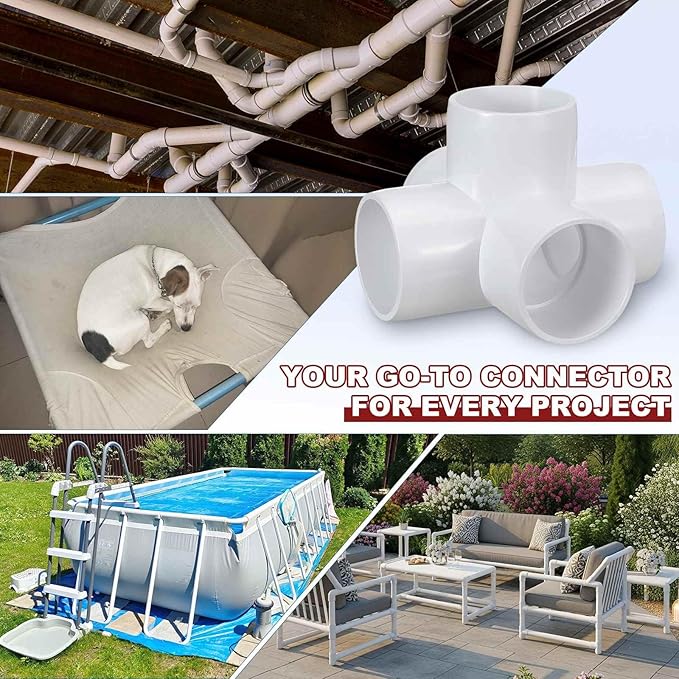 4Pcs 1/2" Elbow PVC Fitting, SCH40 5-Way Cross Furniture Grade PVC Pipe Fitting, DIY Corner Elbow Connector for Building Furniture, Greenhouse Frame Connection, Socket x Socket