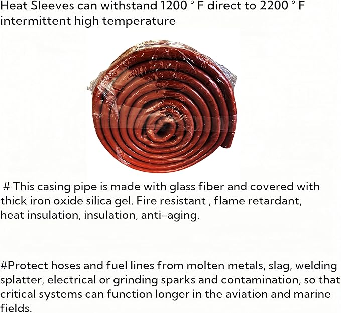 2"(51mm) ID Heat Shielded Fire Thermo Armor Fire Sleeve Silicone Coated Fiberglass for Automotive Hose Lines & Electrical Wiring Red, 5 feet