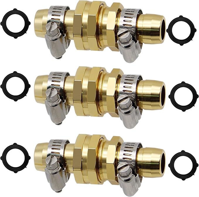 Triumpeek Garden Hose Repair Connector with Clamps, Set of 3 Aluminum Water Hose End Replacement Fit for 3/4" and 5/8" Garden Hose Fittings