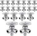(Pack of 20) Seelink Multi-Turn Dual Outlet Angle Stop Valve, 1/2" Pex-a Expansion F1960 Pipe Inlet x (3/8 inch x 3/8 inch) Compression Outlets, Chrome Plated Brass