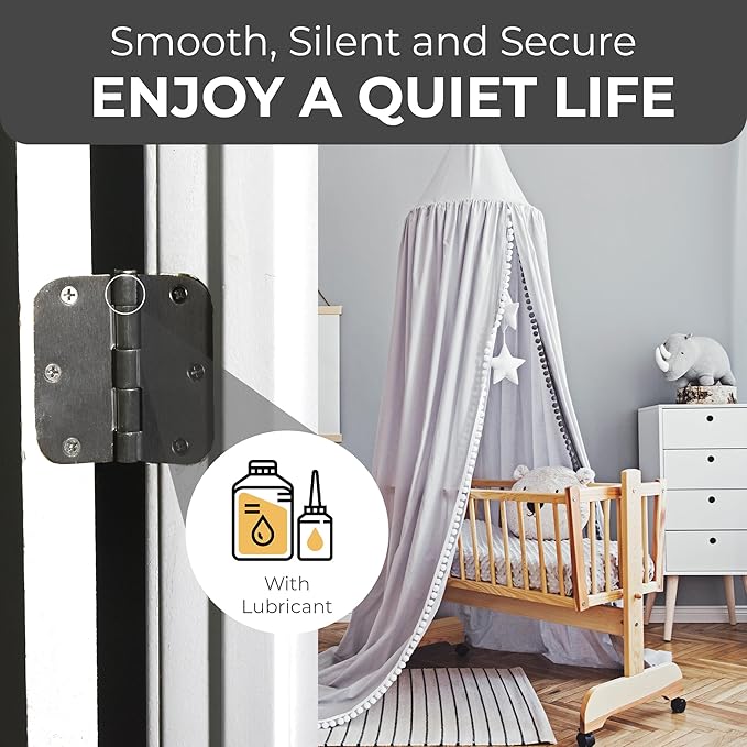 30 Pack Rounded Satin Nickel Door Hinges Matte 3.5 Inch 5/8" Radius Interior 3 1/2 Inch Flat Iron Bifold Residential Standard Bedroom Interior Exterior and Closet Doors 3 ½ x 3 ½" Heavy Duty Hardware