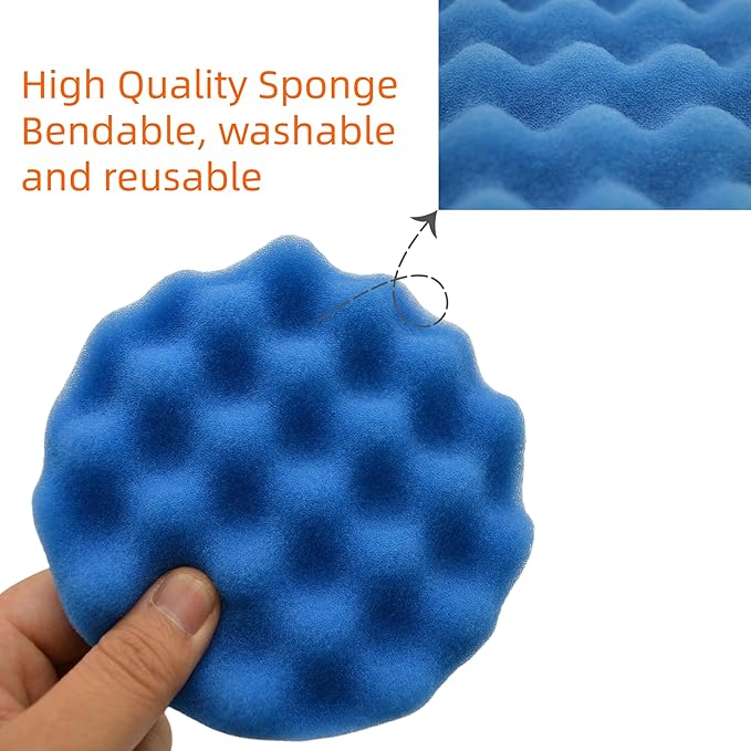 10Pcs 5Inch Face Backing Plate Compound Buffing Polishing Sponge Pads Waffle Foam Buffing Polishing Pads Kit with Woolen Cutting Pad and 5Inch Backing Plate M10 Drill Adapter