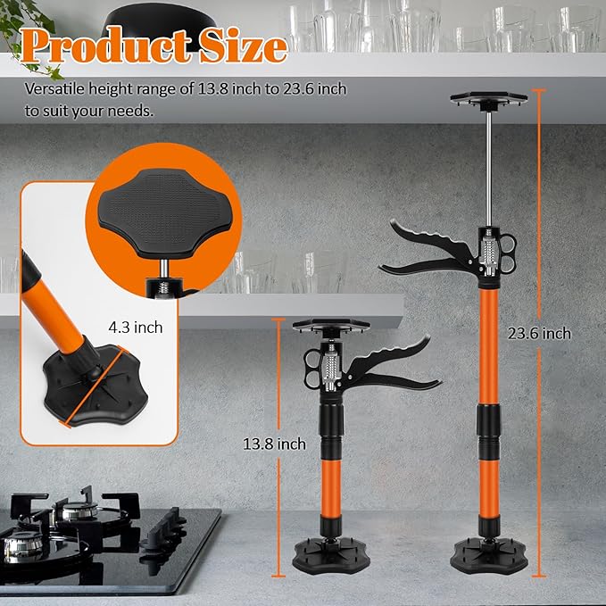 Cabinet Jacks for Installing Cabinets, 13.8-23.6 inches Adjustable Support Pole with 360° Rotation, Third Hand Tool Support System with 88 lbs Capacity for Drywall Jack (2 Pack)