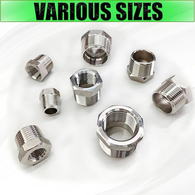 2 Pcs 304 Stainless Steel 3/8" Male to 1/4" Female Reducer Bushing, 3/8 Inch Male to 1/4 Inch Female NPT Pipe Fitting Reducing Adapter Tube Connector Convert (3/8" Male x 1/4" Female)