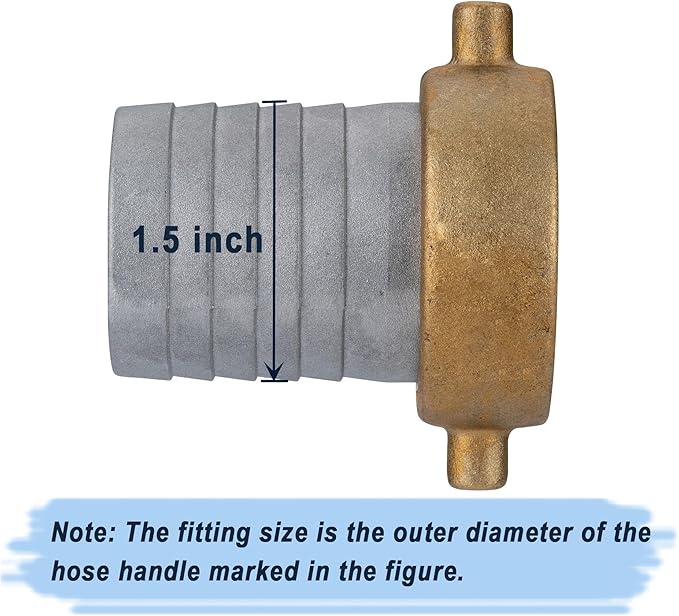 EASTRANS Aluminum Female Hose Fitting with Brass Nut, 1.5 inch Pin Lug Hose Shank Coupling with 1 Clamp