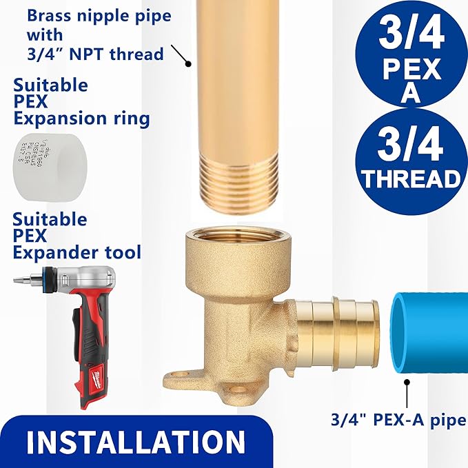 (5 Pack) Lidertik PEX-A Expansion Drop Eear Elbow to 3/4" NPT Female Threaded Adapter Brass plumbing connection, Only for PEX-A Tube Expansion Install LI-EPXDEE3434(5 Pieces)