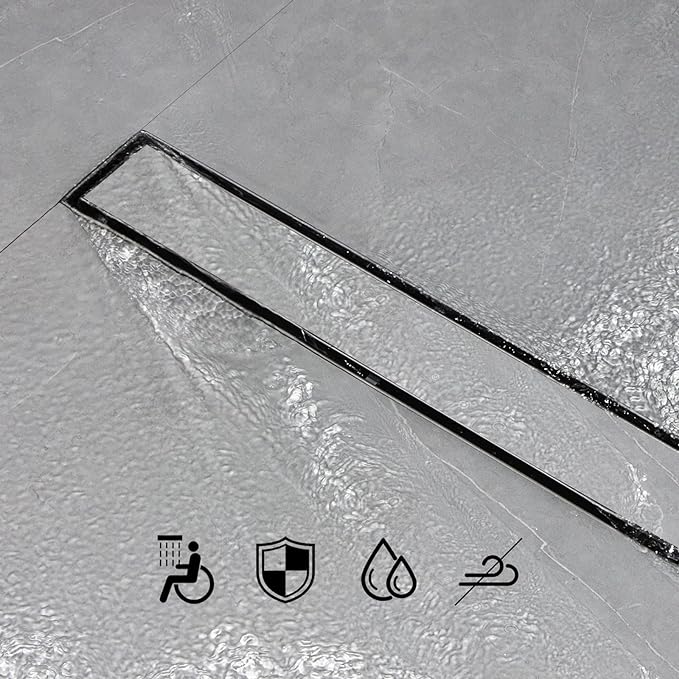 SaniteModar Linear Shower Drain, Shower Drain 20 inch Tile Insert 2 in 1 Panels, 304 Stainless Steel Brushed Shower Floor Drain, Shower Drain with Adjustable Feet and Hair Filters