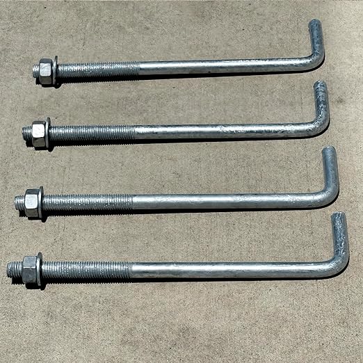 Sandbaggy 3/4" x 14" Threaded Concrete Anchor L-Bolts (Nuts & Washers Included) - Hot Dipped Galvanized - Sill Plate, Base Plate, Masonry, Wood, Cement Anchors, J Bolt (5, 3/4" x 14")