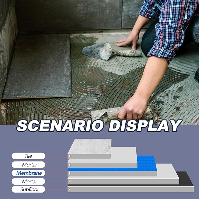 150 sqft Uncoupling Membrane for Tile 1/8''(3mm) Thick Waterproofing Membrane Crack Prevention Anti Fracture Flooring Underlayment for Bathroom Shower Kitchen Basement(Blue)