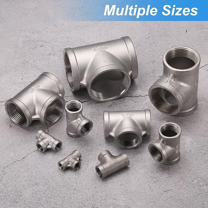 uxcell 4 Pcs 304 Stainless Steel Tee Pipe Fittings G1/4" Female Tee Adapter 3 Way t Shaped Cast Pipe Fitting Connector with Seal Tape for Plumbing Drainage Pipes Heating Systems