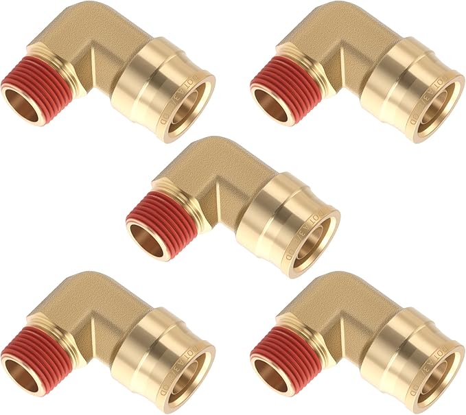 5PCS DOT Air Brake Line Fittings Brass 90 Degree Union Elbow Joint DOT Approved 3/8" Tube OD x 1/4" NPT Thread Air Brake Line Adapter Air Suspension Kit for Car Truck Trailers