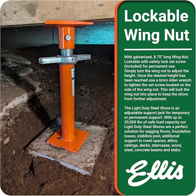 Ellis Manufacturing Light-Duty Steel Lifting Shore and Jack Post – House Jack for Foundation, Floor Leveling, and Concrete Bracing – 18,000 lb Safe Load Capacity – 19"-27" Adjustment
