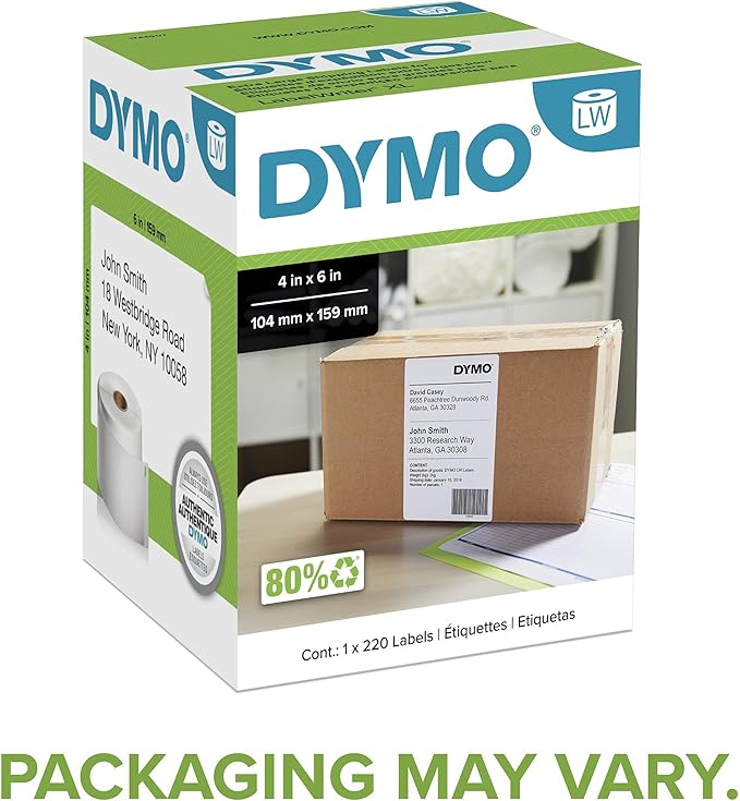 DYMO Authentic LW Extra-Large Shipping Labels DYMO Labels for LabelWriter 5XL and 4XL Label Printers Only White 4" x 6" 1 Roll of 220