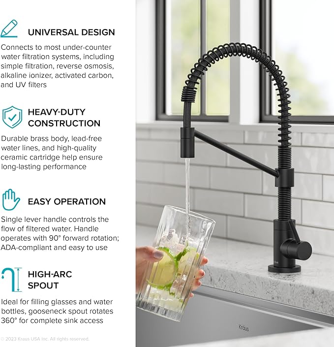 KRAUS Bolden Commercial Style Pull Down Kitchen Faucet and Water Filter Faucet Combo in Spot-Free Stainless Steel, KPF-1610-FF-104SFS