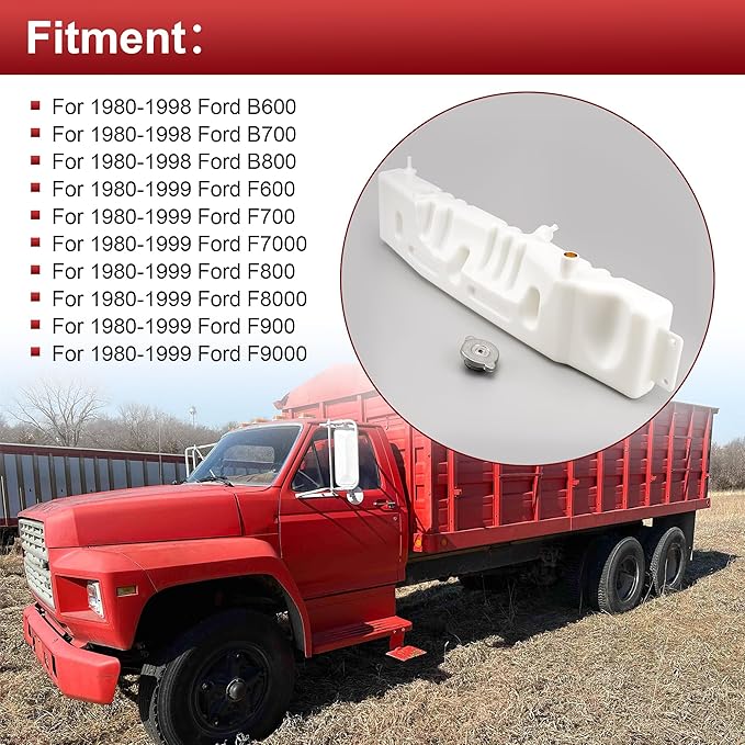 Radiator Overflow Reservoir Bottle Coolant Surge Expansion Tank with Cap for Ford Truck F600 F700 F800 1980-1998 F6HZ-8A080-B F5HT-8A080-HA