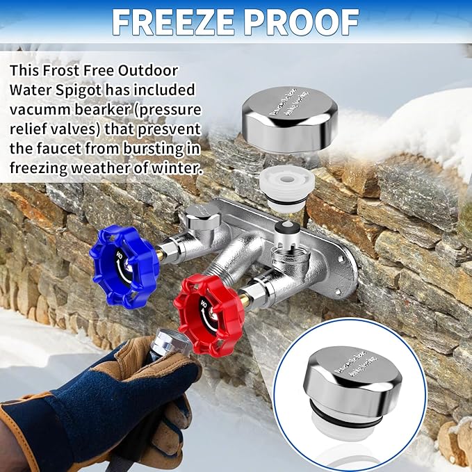 Boltigen 10inch Anti-Siphon Frost Free Hot and Cold Sillcock Valve, Chromed Brass Freeze Proof Outdoor Water Wall Hydrant Faucet, 1/2" NPT X 3/4’’ GHT Hose Bib Frost Free Outside Spigot (10inch)
