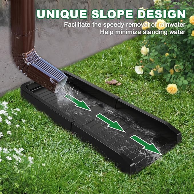 24" Heavy-Duty Downspout Extensions & Splash Block Kit - Gutter Drainage System with 4 Fixing Nails, Corrosion-Resistant Splash Guard for Rainwater Diversion & Foundation Protection