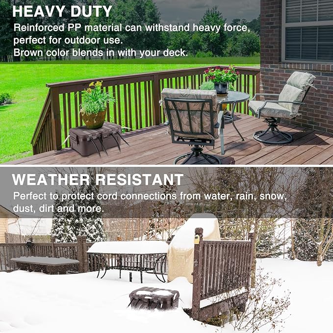 Flemoon 2-Piece Outdoor Waterproof Electrical Box Set – 12.5" x 8.5" x 5" Large Electrical Box & 11.3" x 4.3" x 3" Extension Cord Cover for Power Strip, Outlet, Holiday Light, Brown