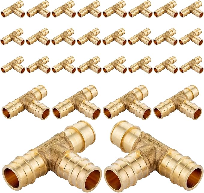 (30-Pack) Seelink PEX-A Expansion Fittings, 1/2" x 1/2" x 1/2" PEX-A Tee, Brass Expansion Pipe Fittings, for PEX Tubing Pipe Hose Fittings, ASTM F1960